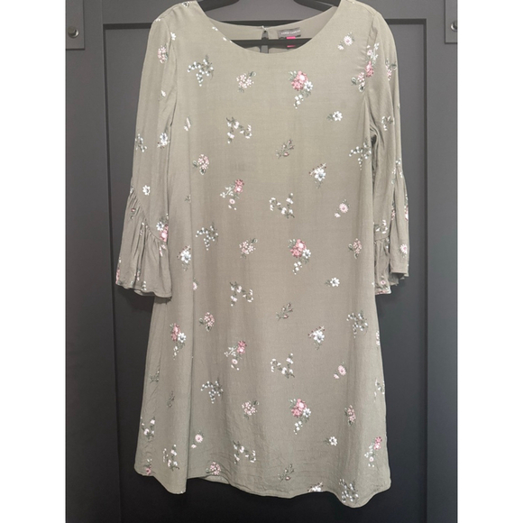 Vince Camuto Olive Green Floral Print Shift Dress Size 10 - Picture 2 of 10